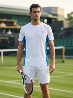 Wimbledon Championships Shirt Mens Large White Blue Tennis Stretch Performance